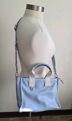 Abbacino Crossbody Purse Recycled Materials Vegan Logo Spell Out Blue White