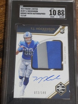 2019 Panini Limited T.J. Hockenson RC Patch Auto #d 72/149 SGC 10/8 Lions Rookie