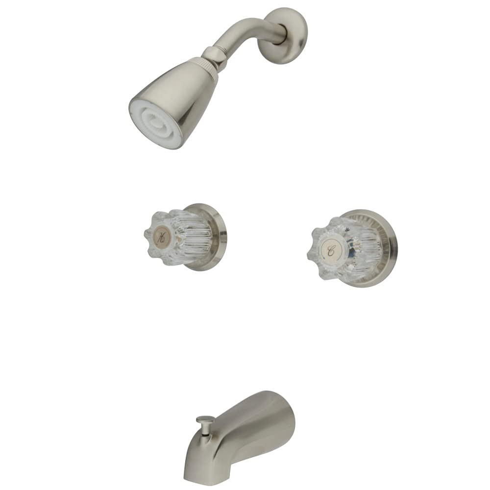 KB148 Brushed Nickel Twin Handle Acrylic Tub and Shower Faucet with 5-Inch Spout