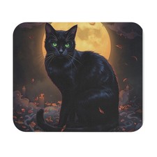 Halloween Black Cat Mouse Pad, Halloween Desk Accessory, Black Cat, Cat Lovers