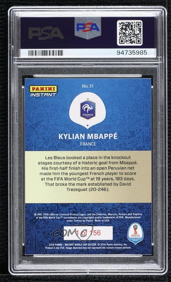 2018 Panini Instant World Cup /156 Kylian Mbappe #51 PSA 8 - Image 2 of 2