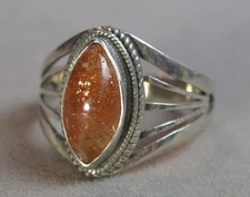 Vintage Sterling Silver Heat Treated Amber Band Ring 4.0g Size 8.5  #J4959