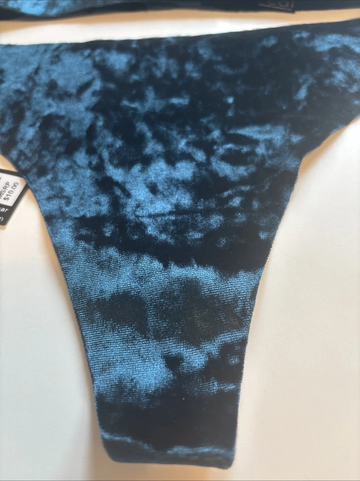 NEW! REAL UNDERWEAR Velvet Thong Bikini PANTIES & Triangle BRA GREEN VELOUR Sz L - Image 2 of 4