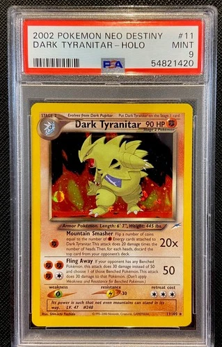 PSA 9 Dark Tyranitar Holo #11 Neo Destiny Pokemon 2002 Low Pop Swirl 🌀