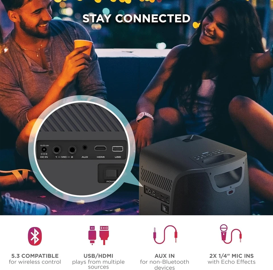 ION Audio Projector Deluxe HD Battery/AC Powered 720p HD LED BT-enabled - Image 3 of 4