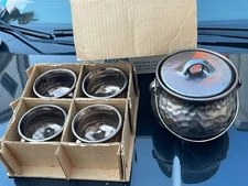 Vtg McCoy Bean Pot Crock Cauldron Copper Bronze Luster Hammered Stoneware Set