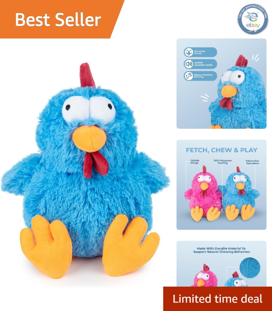 Best Pet Supplies Mrs. Cluck Interactive Squeaky Plush Toy for Small and Medium Breed Puppies or Dogs  Mrs. Cluck (Blue)
