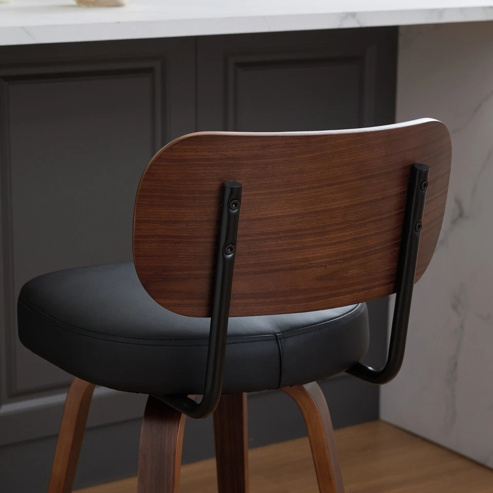 Walnut Swivel Counter Height Set of 2 Barstools Dining Bar Stool Kitchen Island - Image 2 of 4