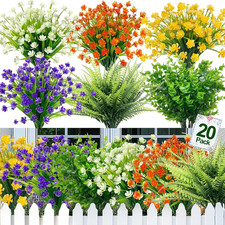 20 Bundles Artificial Flowers for Outdoors,Summer Spring Grass Camellia Fake