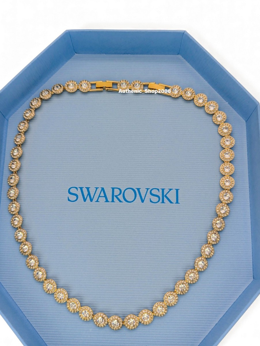 NEW 100% SWAROVSKI Gold White Crystals Una Angelic Tennis Necklace