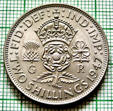 Great Britain George VI 1947 2 SHILLINGS, Tudor rose Thistle Shamrock UNC Lustre