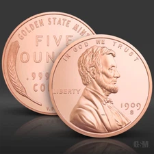 5 oz Lincoln Wheat Cent Copper Round .999 Fine Copper Bullion 5 AVDP Ounce