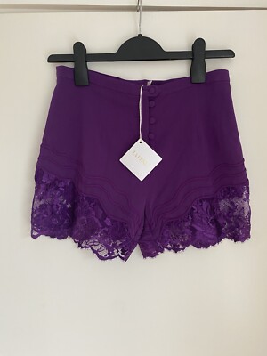 La Perla Damenshorts Größe UK 10 Spitzenbesatz wüstenrose lila Seide Stretch NEU