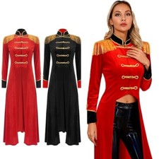 UK Women Circus Ringmaster Costume Halloween Magic Show Long Jackets Tailcoat