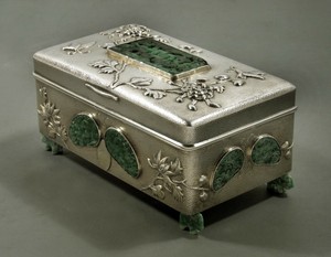 Chinese Export Silver Jade Box c1890 - Wang Hing