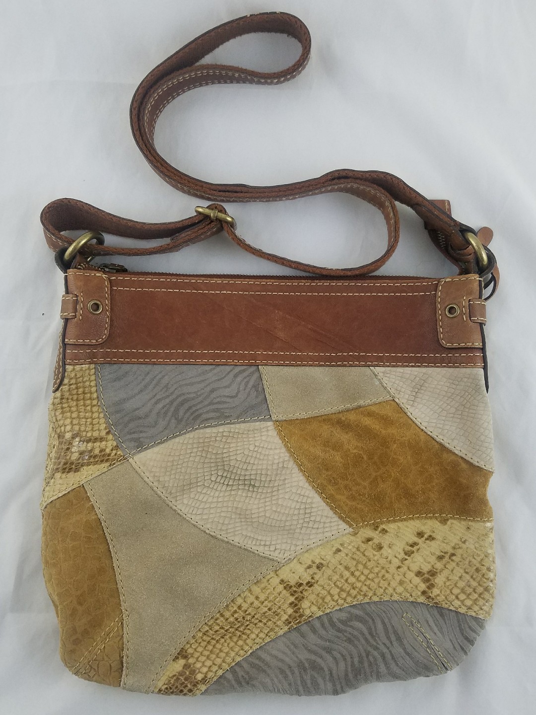 Fossil Multi Suede/Leather Snake Patchwork Should… - image 2