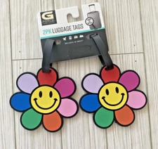 G FORCE  Set of 2 Smiley Face Daisies Flowers Luggage Tags