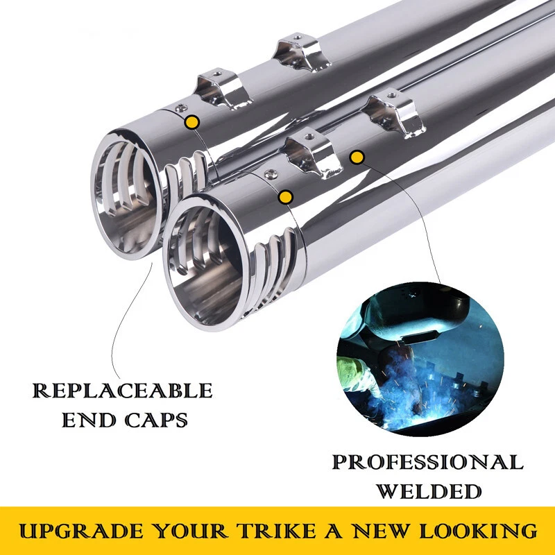 Silenciadores antideslizantes para modelos de triciclo Harley Davidson Tri Glide, cromo tono más profundo Foto 3 de 4