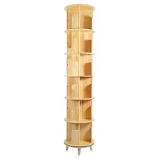 Rotating Bookshelf Cylindrical Wooden Book Rack 6 Tier Plants Storage Display