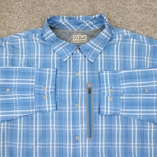 L.L. Bean Seersucker Shirt Men XL Reg Blue/White Comfort Stretch Performance L/S