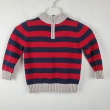 Hanna Andersson 100 US 4 Sweater Red Blue Stripes Mockneck 1/4 zip Combed Cotton