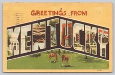 Postcard Kentucky Large Letter Greetings Horses in Field Posted 1946