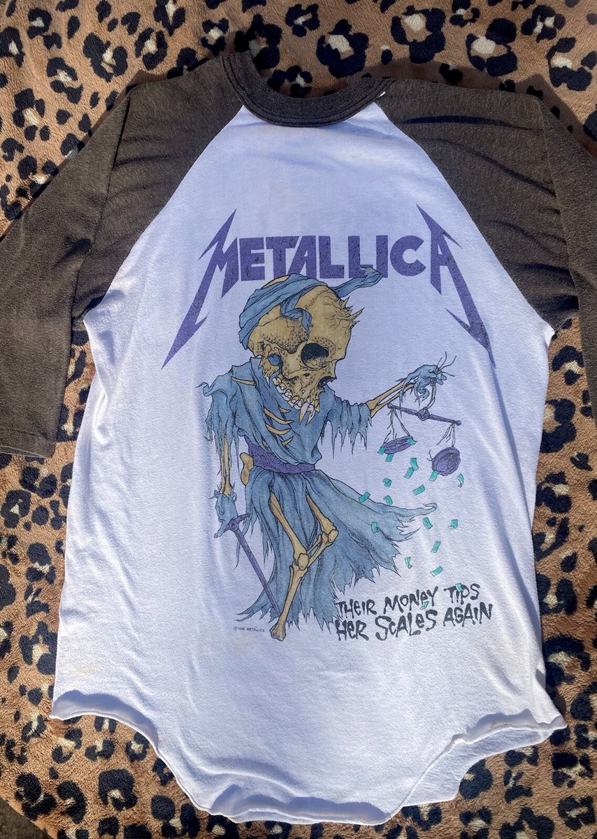 【VINTAGE】llica Doris Pushead Tee Vtg METALLICA Raglan Shirt M 1988 2 Sided Justice Tour Pushead