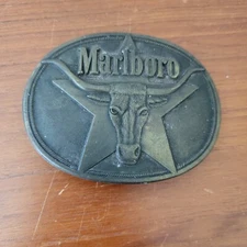 Vintage 1987 Marlboro Solid Brass Philip Morris Belt Buckle minor wearing 