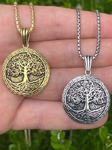 Authentic Real 925 Sterling Silver Tree Of Life Viking Celtic Pendant Necklace Gold Plated