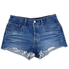 Levis Premium 501 Denim Jean Shorts Cut Off Button Fly Medium Blue Womens 30