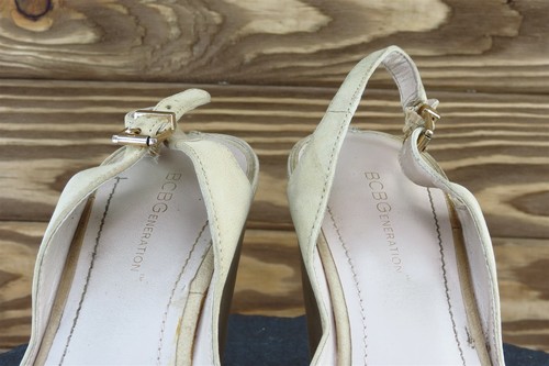 BCBGeneration Size 8 M Beige Open Toe Wedge Leather Women - Picture 3 of 7