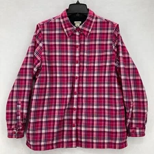 L.L. Bean Fleece Lined Shirt Jacket Shacket Women's Medium Pink Plaid Chore Camp