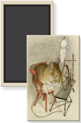 Beatrix Potter Illustration Mouse Spinning Sewing Image Fridge Magnet 2 x 3