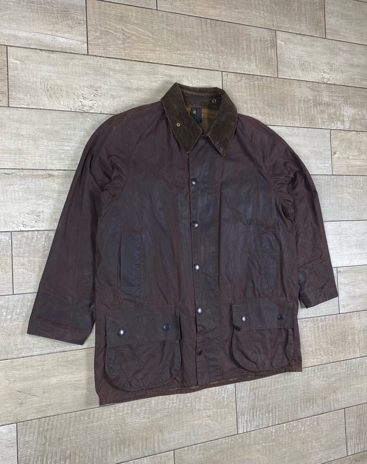 Vintage 1990s Barbour Beaufort Waxed Jacket Brown Size 42 Men A190