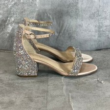 BLUE By BETSEY JOHNSON Women's Champange Mari Rhinestone Block-Heel Sandal SZ5.5