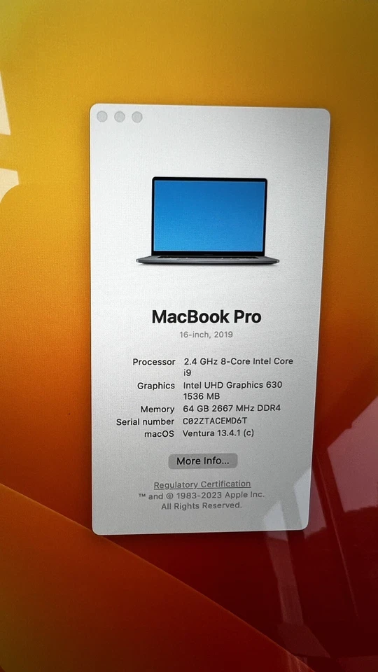 Apple MacBook Pro 16" 2019 · i9 · 64GB · 2TB, photo 2 of 5