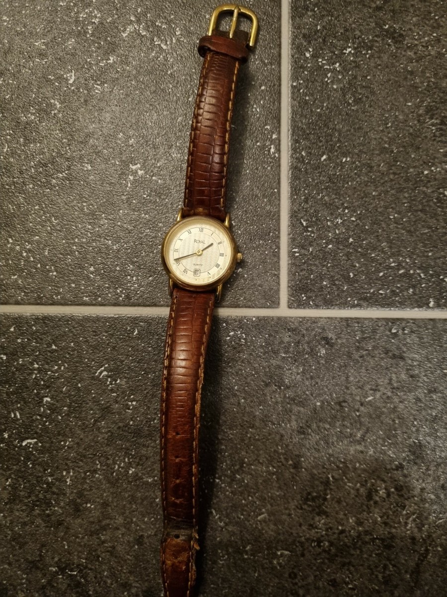 Uhr Royal Quartz mit Datum Alt Lederarmband Armbanduhr Nostalgie