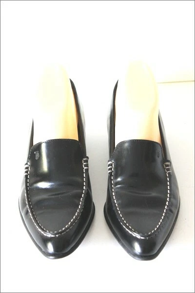 TOD'S Mocassins Pointues Tout Cuir Rigide Noir T 36.5 TBE - Photo 3/4