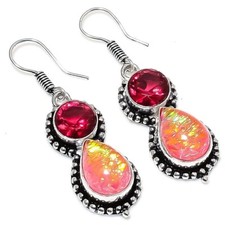 Triplet Opal Gemstone Handmade 925 Sterling Silver Jewelry Earring Sz 1.6''
