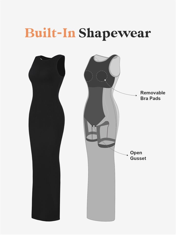 Popilush Built-In Shapewear Crew Neck Sleeveless Maxi Lounge Dress 3XL-NWT BLACK image 6