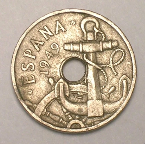 1949 (51) Spain Spanish 50 Centimos Anchor Coin VF+
