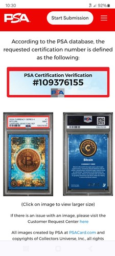 Series 4 Omega Sapphire Bitcoin Currency Card (PSA Mint 9 )