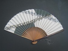 Antique 15 inch Folding Hand Fan Oriental Painted Silk and Bamboo Ribs c 1920s