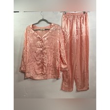 Vintage 90s Victoria's Secret Peach Satin Jacquard Pajama Set S Y2K Cottagecore