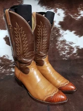 Tony Lama Vintage Gold Label Lizard Wing Tip Western Cowboy Boots Mens Sz 11.5 D