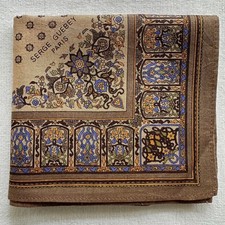 Vintage Handkerchief Brown Cotton Geometric Border Flower Arch Pocket Square 17"