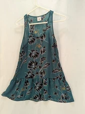 CAbi 3276 Tank Top Womens Small Green Zoe Floral Ruffle Flowy Casual Office