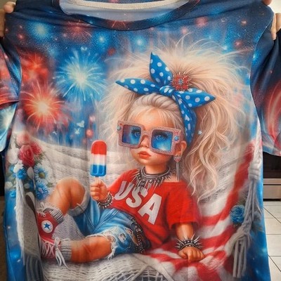4th of July Plus Sz5X Tee Patriotic Graphic Short Sleeve Adorable
