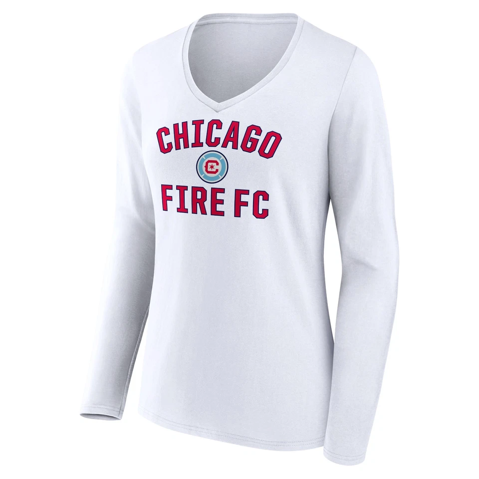 Women's White Chicago Fire Victory Arch Logo Long Sleeve V-Neck T-Shirt - Image 2 of 3