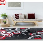 Modern Paisley Accent Rug Thick High Pile Stain Resistant Indoor Grey Red Design
